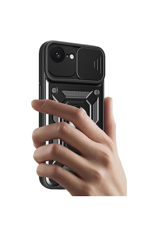 Apple, Uyumlu iPhone 16e Kılıf Pars Lens Yüzüklü - Siyah - Aflc-879082