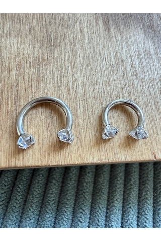 %100 316 L Cerrahi Çelik Çift Taşı Tasarım Helix Tragus Kıkırdak Piercing 6 Mm Altın