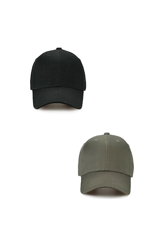 Unisex Ayarlanabilir Spor Siyah-haki Basic Kep Şapka 2'li Set Haki - Siyah