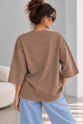 Bb Butik Basic Kadın Oversize Modal Bluz Truvakar Kol Basic Lnc34 Bej
