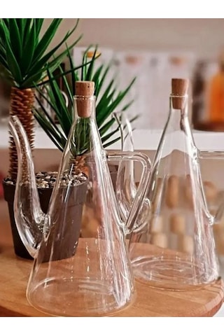 Qerhome Borosilikat Cam Yağdanlık Yağlık Glazzy 500 Ml 2 Adet Standsız Şeffaf