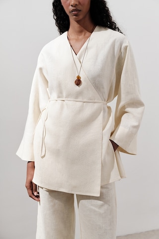 Manuka Keten Kruvaze Kapama Kimono Vanilya Vanilya