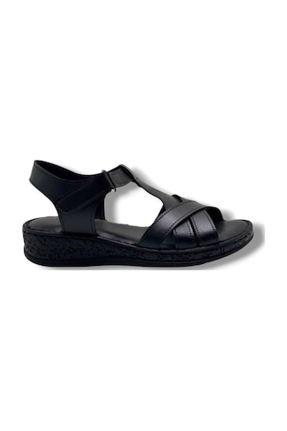 Caprito Sd011-26 Cilt Çapraz Bant Anatomik Dolgu Taban Kadın Sandalet Siyah