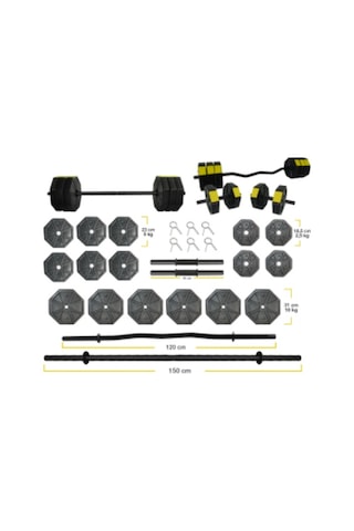 Tanspor 100 KG Halter Full Kısa + Uzun Düz + Z Bar Set-SARI