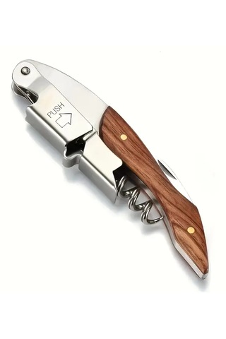 Atay Garage Tirbuşon Ahşap Saplı Paslanmaz Çelik Açık Kahverengi