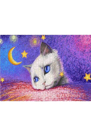 Nova 1000 Parça Puzzle - Yıldızların Altında - Beyaz Kedi