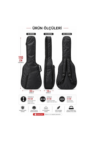 Agc-42bk Siyah Akustik Gitar Kılıfı Kalın Pedli Suya Dayanıklı Gitar Çantası Softcase - 9083494252590