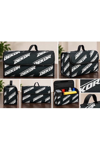 Dekor Desenli Araba Bagaj Çantası Oto Bagaj Organizer Kapaklı Cırtlı Düzenleyici 45x25x15 Cm