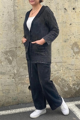 Mia Butik Kadın Güneş Keten Siyah Takım Siyah
