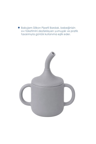 Babyjem Silikon Pipetli Bardak Gri