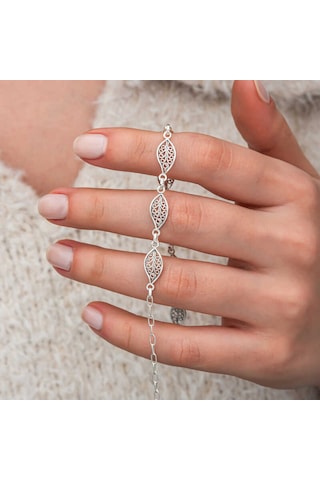 Artsmagazinmücevher Gümüş Telkari Yaprak Desenli Kadın Bileklik