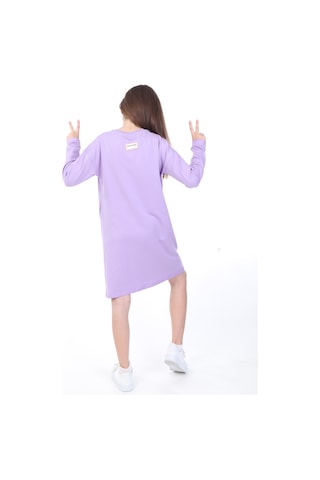 Toontoy Kız Çocuk Baskılı Relax Fit Bisiklet Yaka Uzun Kollu Elbise - Lila