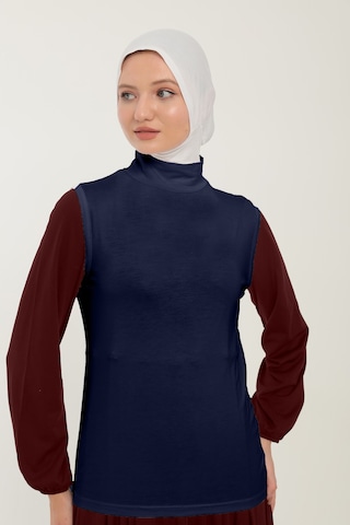 Sonbaharmoda Kadın Sıfır Kollu Yarım Balıkçı Yakalı Penye Likralı Body - Lacivert Lacivert