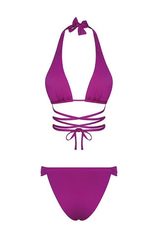 Bonesta Chandra Üçgen Bağlamalı Büzgü Detaylı Fuşya Bikini Takımı