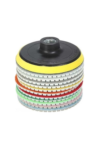 Pazly 4 İnç Elmas Islak Parlatma Pedleri, 11 Parça Granit Mermer Taş Seramik Beton Zımpara Diski + Arka Ped