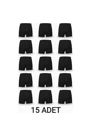 Enmodaiçgiyim 15 Adet Siyah %100 Pamuk Rahat Kesim Erkek Paçalı Külot Boxer