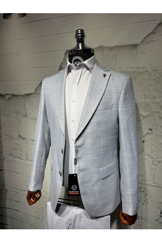 Dupont Classics Dupont Slim Fit Mono Yaka 6 Drop Yarım Astar Çift Yırtmaç 2'li Takım Elbise Gümüş Gri