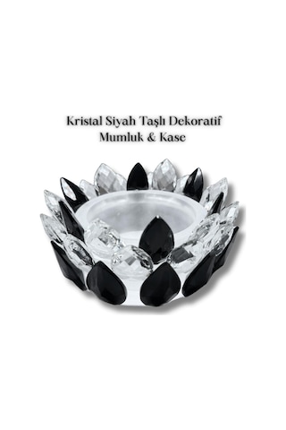 Kristal Siyah Taşlı Dekoratif Mumluk Kase