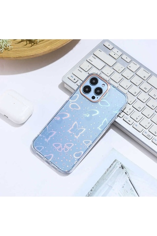 Apple Uyumlu iPhone 13 Pro Kılıf Zore Sidney Desenli Sert Kapak Butterfly No2