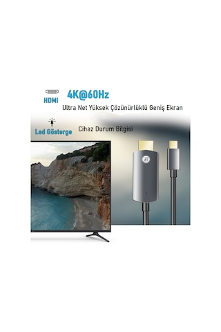 JEYI 1.8 Metre USB Type-C (Erkek) to HDMI 4K/60Hz (Erkek)