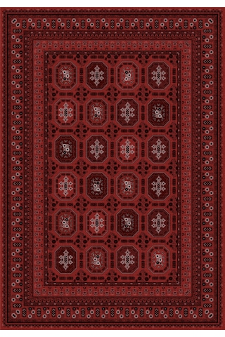 Bordo Afgan Desenli Dekoratif Kaymaz Taban Yıkanabilir Halı