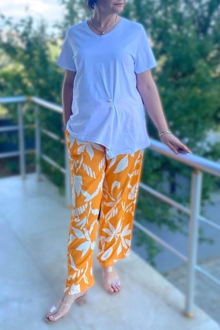 Mia Butik Büyük Beden Bahar Takım Beyaz-turuncu Beyaz-turuncu