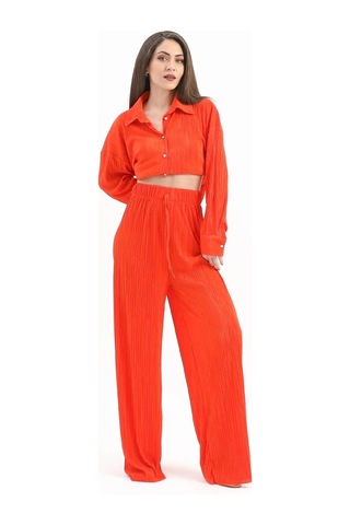Düğme Detaylı Örme Pilise Takım - Turuncu-turuncu Turuncu