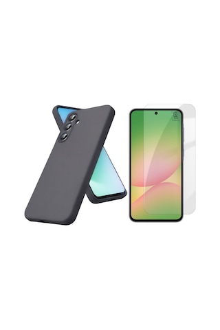 Samsung Galaxy A57 İle Uyumlu Kılıf Esnek Premium Telefon Kılıfı Ve Temperli Cam Ekran Koruyucu Gri
