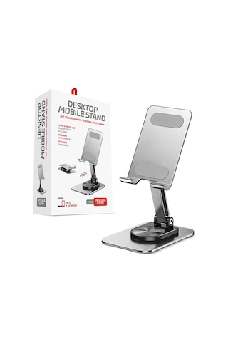 Powerway Dms33 360 Derece Dönebilen Full Metal Katlanabilir Masaüstü Telefon Standı Metal Gri