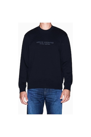 Erkek Regular Fit Kabartma Yazı Logolu Sweatshirt - Lacivert Deep Navy