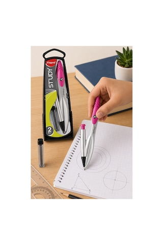 0.7 Uçlu Metal Pergel Pembe 1 Adet Maped 119430 Kutulu Metal Pergel Versatil Uçlu Mekanik Kalem Basmalı Uçlu Matematik