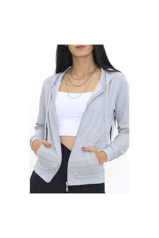 Bensu Store - Kapşonlu Fermuarlı Sweat Gri - 3001.275. 001