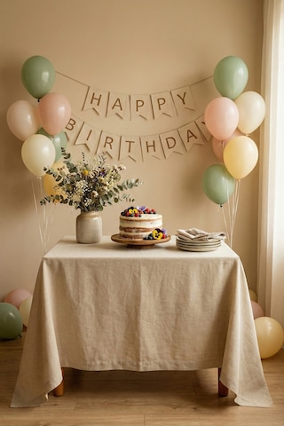 Naturel Keten Masa Örtüsü - Nişan, Baby Shower, Doğum Günü Özel Gün Organizasyon Vintage Örtü Bej
