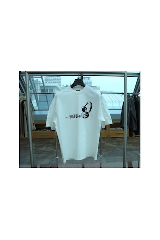 Wild Wood Garment Wild Wood "audio Rhythms" Kulaklık Kabaran Baskılı Premium Oversize T-shirt Ekru