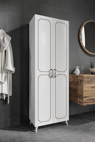 2 Kapaklı 5 Bölmeli Geniş Çok Amaçlı Banyo Dolabı - Tamamı 1. Kal Beyaz