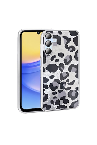 Samsung Uyumlu Galaxy A15 Kılıf Desenli Zore Mep Kapak Gri Leopar