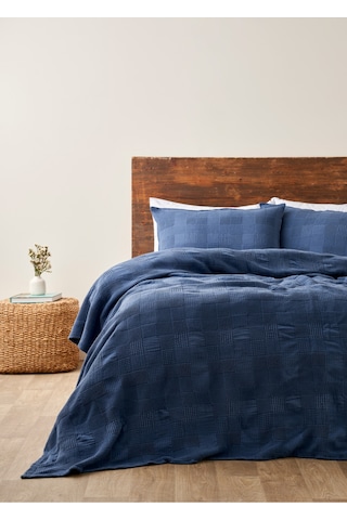 Bella Maison Block Pamuklu Jakarlı Çift Kişilik Yatak Örtüsü Lacivert 240x260 Cm Lacivert