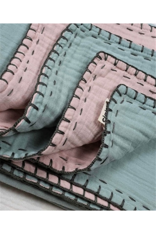 Cigit Müslin Çift Taraflı El İşili Bebek Battaniye Yıkanmıştır 100x100 Cm Mint Pudra Mint Yeşili