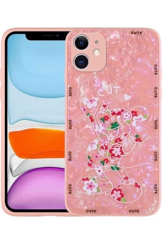 Apple Uyumlu iPhone 12 Kılıf Desenli Sert Silikon Zore Mumila Kapak Pink Mouse