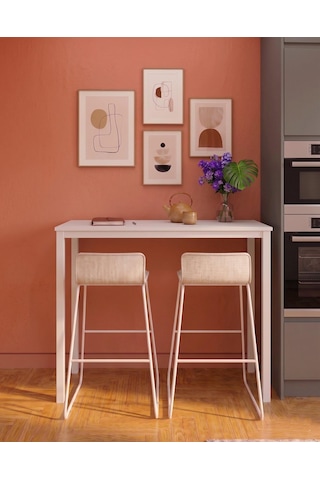 Beyaz Bar Masası 116x45x92cm Mutfak Masası & Kahve Köşesi İçin Modern Çok Amaçlı Masa