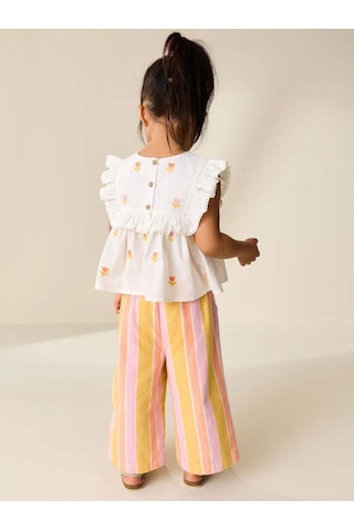 Miniko Kids Kız Çocuk Çiçek Desenli Pantolonlu Takım Ekru