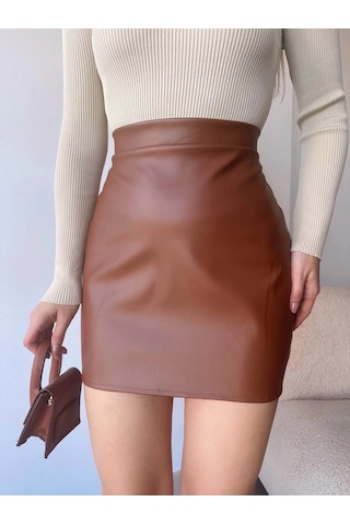 Düz Deri Etek Taba H24468 Taba