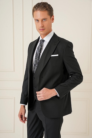 Efor Slim Fit Kırlangıç Yaka Çift Yırtmaçlı Yelekli Klasik Siyah Takım Elbise Tk 895 Siyah