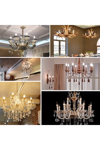 Vkemall 9 Adet E14 Armatürlü 4w Led Mum Ampulü - 2700k Sıcak Beyaz Işık - Cam Gövde - 220v Uyumlu