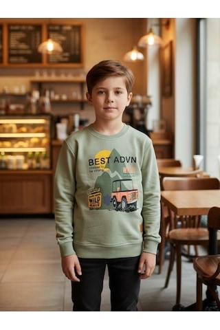 Zekids Erkek Çocuk Pamuklu Best Advn Yazılı İnce Uzun Kollu T-shirt-16342 Haki