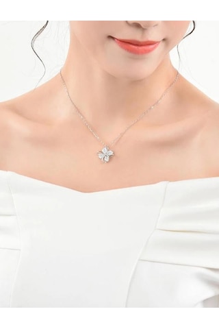 Brezza Lusso Jewelry Gümüş Zirkon Taşlı Dört Yapraklı Yonca Kadın Kolye Bileklik Set