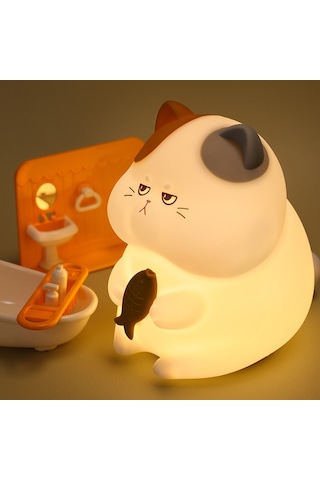 Yystore Evde Beslenen Hayvan Kedi Gece Lambası Cat-7174 Yumuşak Işık Zamanlaması Beyaz