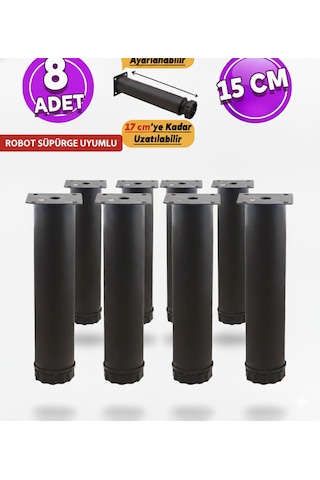 Yuenze Ayarlanabilir Mobilya Kanepe Baza Koltuk Metal Destek Yükseltici Ayağı 15 Cm 8 Adet Siyah