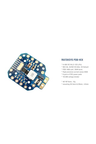 Matek Pdb-hex 12s W/ 264a Bec 5a Drone Güç Dağıtım Kartı
