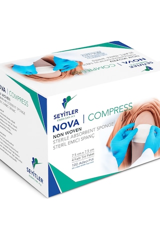 Hemengo Compress 7,5cmx 7,5cm 4 Katlı Steril Emici Spanç - 100'lü Kutu Hmngobzs